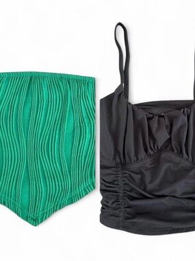 Abercrombie & Fitch Black Ruched Spaghetti Strap Cami & Green Bandeau Bundle